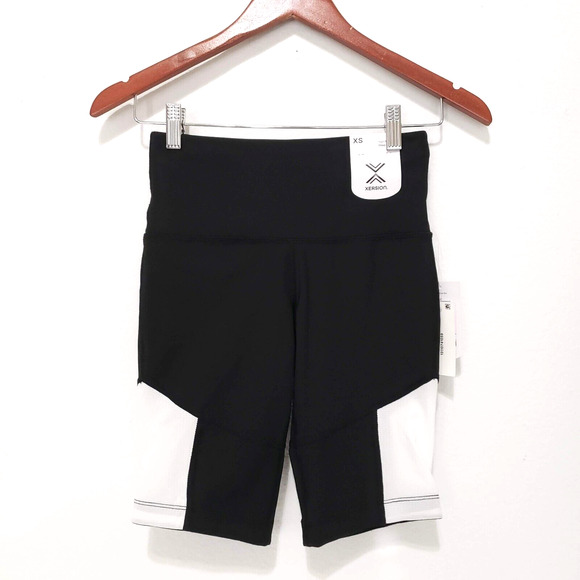 New!! Xersion Women SIZE XS Black White High Rise Fitted Quick Dri Bike Shorts - Picture 10 of 10